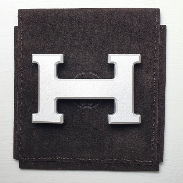 Boucle de ceinture Hermès H en métal gris clair